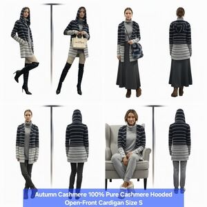 Autumn Cashmere 100% Pure Cashmere Hooded Open-Front Cardigan Size S
